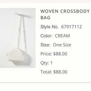 Anthropologie Woven White Cross Body Bag